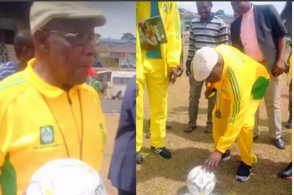 Obasanjo Officiates Football Match Between Male And Female Doctors. PICS